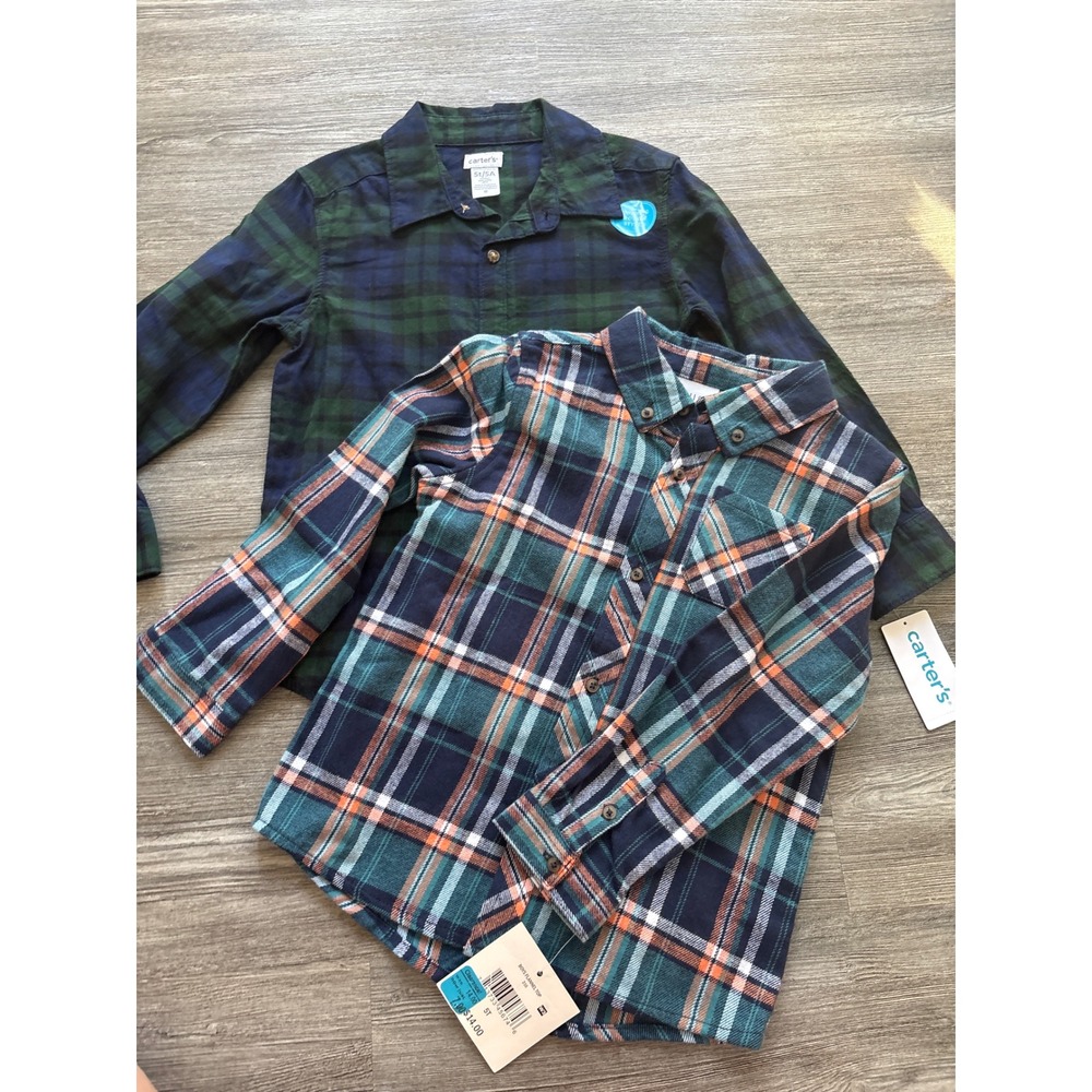 NWT Carters Falls Creek Kids Boys 5T Flannel Plaid Button Down Shirts Lot of 2